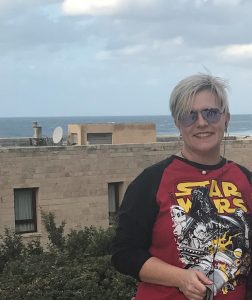 Trina in Jaffa, Israel 11/2017 with the Mediterranean Sea in the background.