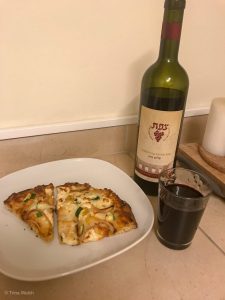 RedneckRhapsody.com Dinner - leftover pizza and wine at my AirBnB in Jerusalem, Israel