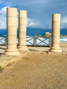 www.redneckrhapsody.com Pillars of ruins of palace on the Mediterranean in Caesarea, Israel.