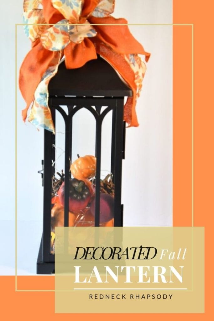 Decorated Fall Lantern by Redneck Rhapsody! This is a cute DIY fall project to add to your fall home decor!
