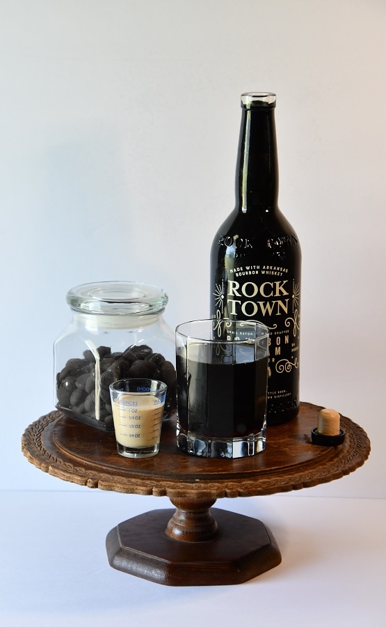 Rock Town Bourbon Cream on display with coffee.