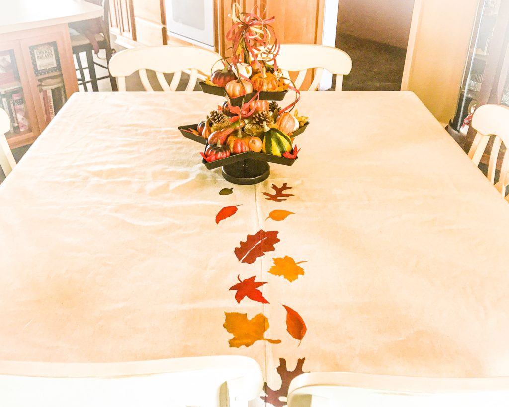Trina's beautiful centrepiece on a rustic drop cloth thanksgiving tablecloth