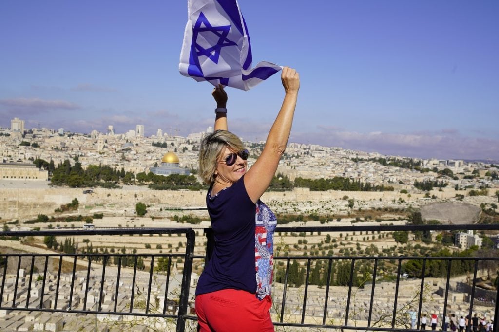 Trina with the Israel Flag. Mt. of Olives 9/2019