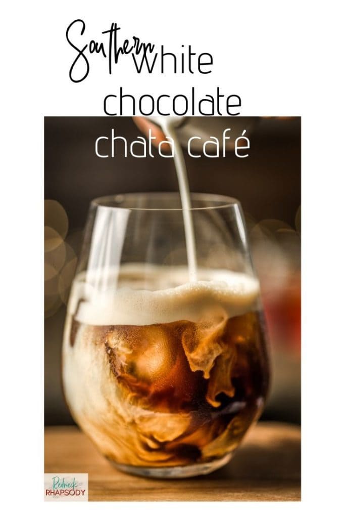 Southern White Chocolate Chata Café in a glass mixing.