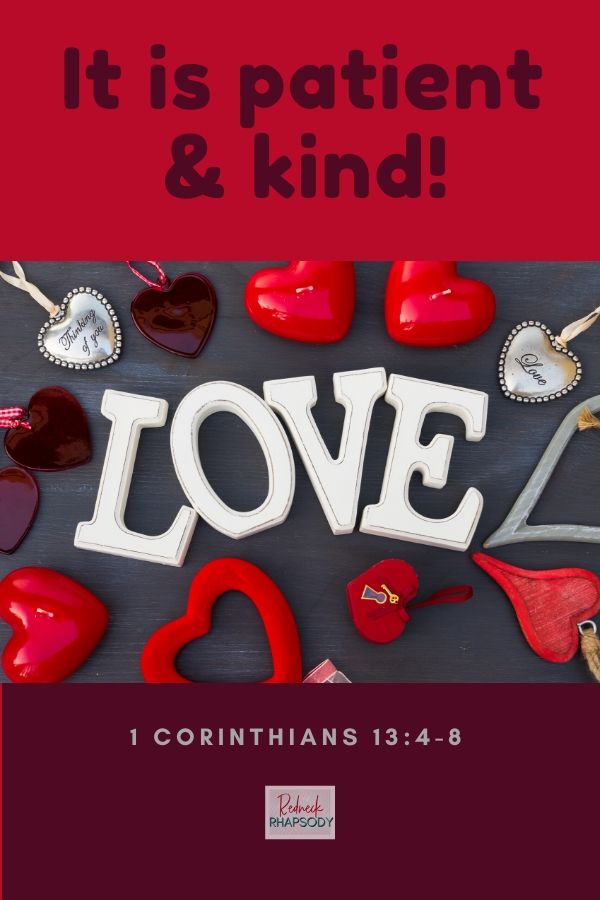 Love spelled out with hearts. 1 Corinthians 13:4-8