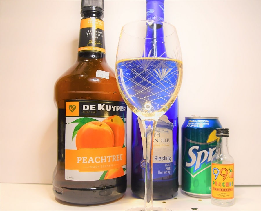 All the ingredients that are in a Southern Perfect Peach Cocktail.