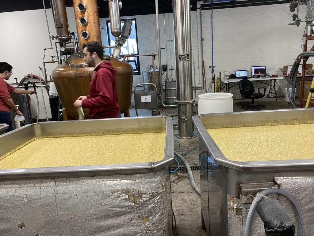 Where the magic happens at Rock Town Distillery - corn becoming alcohol.