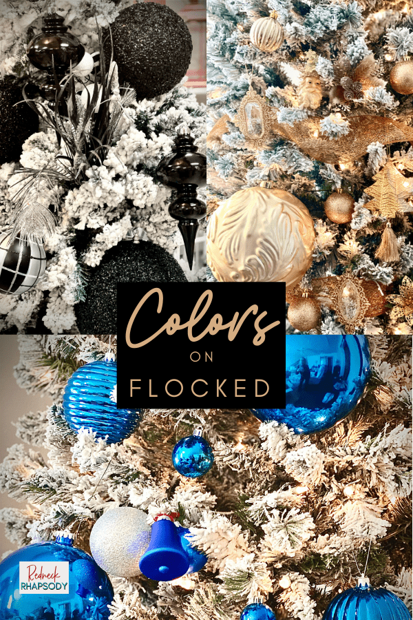 Decorating a flocked tree with black, gold, or royal blue - any would be beautiful.