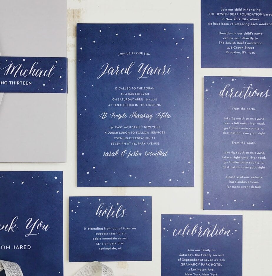 Basic Invite invitation with all the extras navy and white look.
